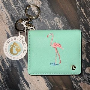 Spartina sea foam green embroidered flamingo card holder keychain